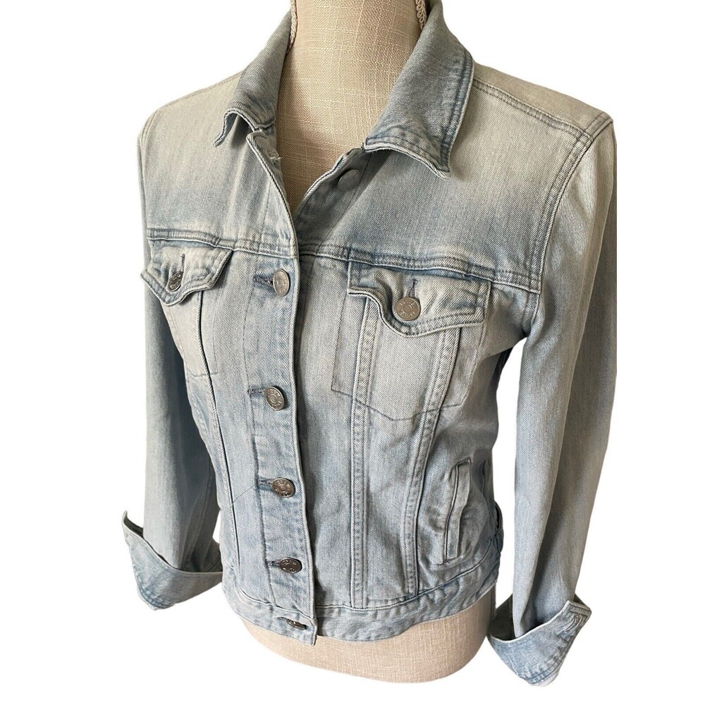 J. Crew Indigo Women Small Blue Jean Distressed Jacket Button Front            S